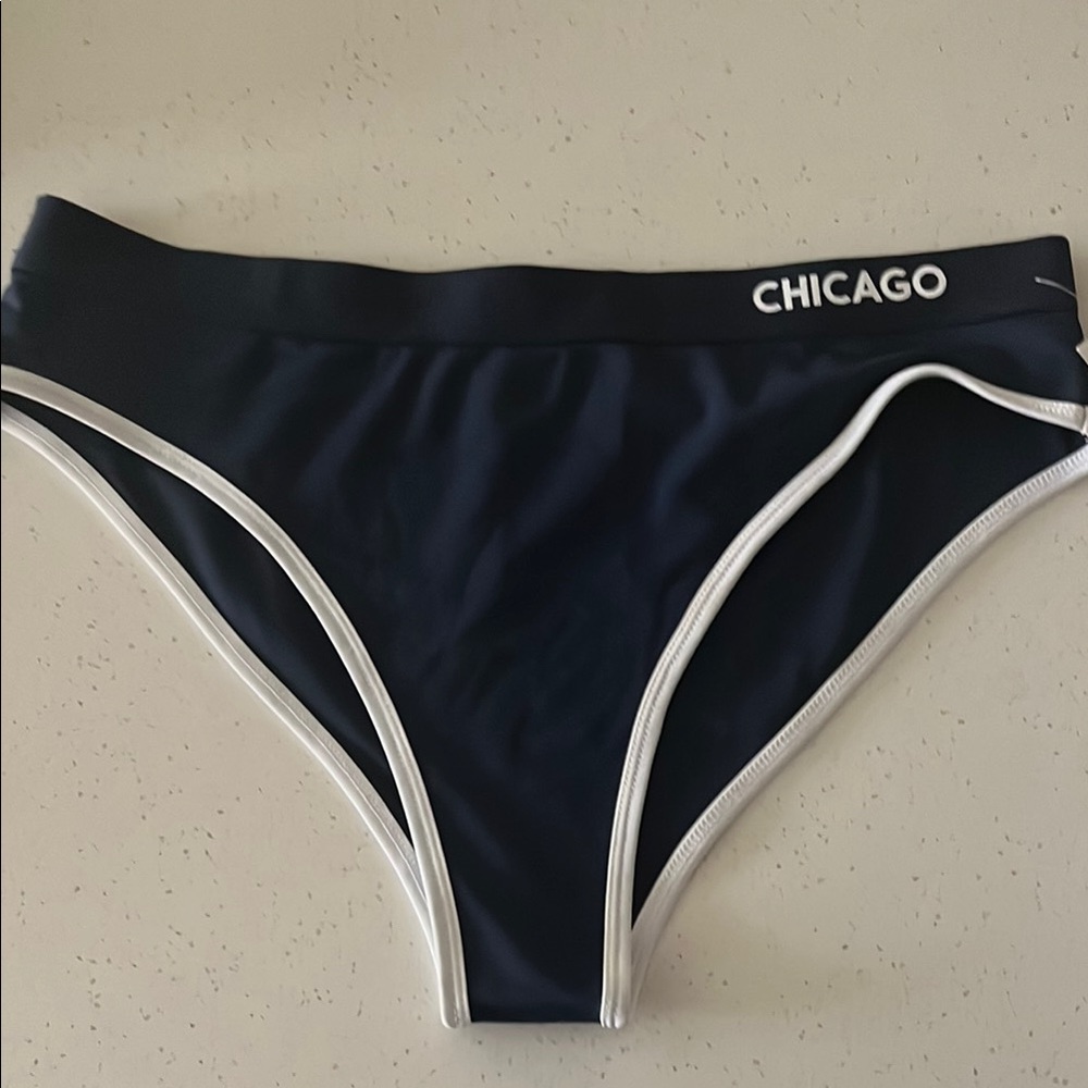 Chic Women's Dark Blue Bikini Bottom with White Trim